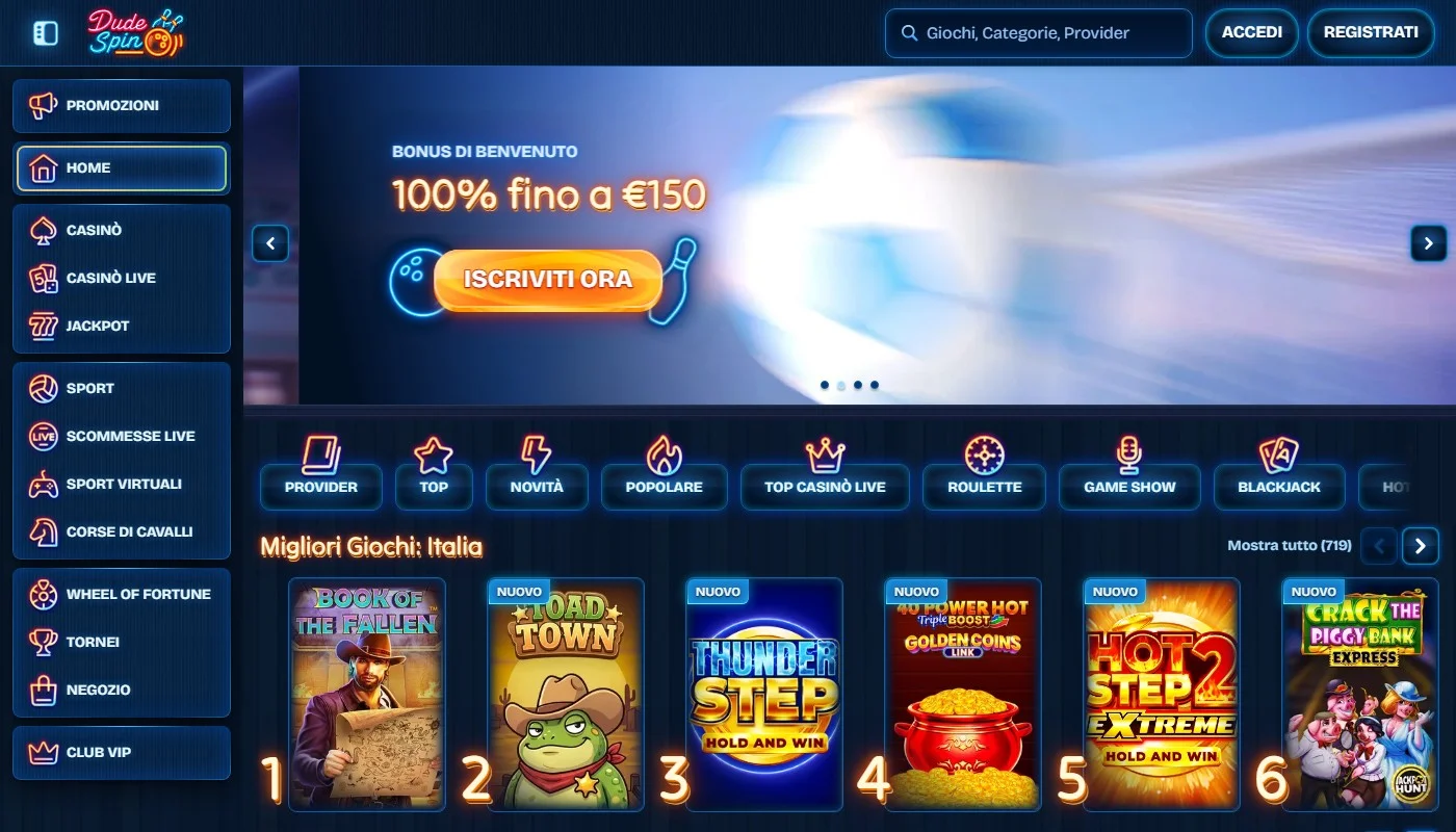 casino online google pay: la homepage del casinò DudeSpin